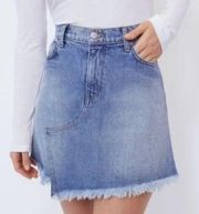 BLDWN Women Andie Frayed Fringe Asymmetric Hem Denim Jean High Waist Mini