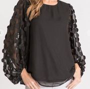 JODIFL Solid Black Sheer Balloon Long Sleeve Top