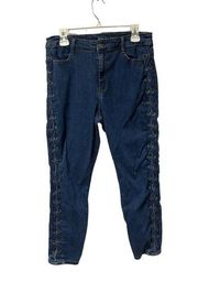 Bold Elements 10 Curvy Skinny Blue Denim Jeans Braided Detailed Sides Pants