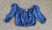 chambray blue off the shoulder ruffle neck cropped blouse size large