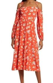 Charles Henry  cold shoulder long sleeve floral midi dress size medium NEW