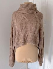 Olivaceous Cropped Cableknit Turtleneck Sweater Brown