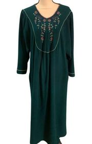 Vtg Vanity Fair 80s Soft Forest Green  Embroidered Nightgown Duster Robe Sz XL