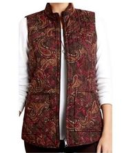 J. jill Heritage Quilted 2-Way Zip Front Vest Brown & Red Paisley Print