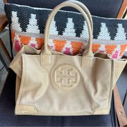 Tory Burch Leather Trim Canvas Tote