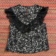 NWT LILY ROSE BLACK & WHITE ABSTRACT FLORAL LACE BLOUSE