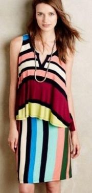 Anthropologie Maeve Layered Davina Dress Rainbow Stripe Size Small