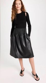 Proenza Schouler Womens Black Faux Leather Smocked Waist Knee Length Skirt 8