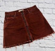 We The Free by FP Zip It Up Denim Mini Skirt Size 25 Burgundy Cotton Raw Hem