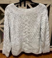 Off-shoulder or wide shoulder sweater. Cream w/grey flecks. . Small