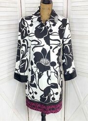 T Tahari Tokyo Rose Calypso Floral Trench Coat Black White Pink Small