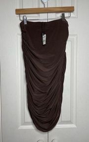 Express Brown Mini Tube Dress Strapless Rouched Party Small NEW
