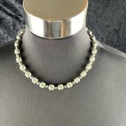 Vintage Whiting & Davis Co Womens Ribbed Brushed Silver Tone Beaded Necklace