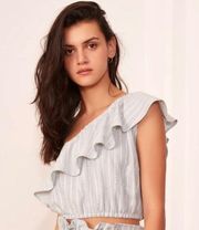 The Fifth Label Pixel One Shoulder Ruffle Striped Crop Top Blouse Revolve Small