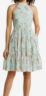 Eliza J Embroidered Floral Halter Neck Cut Out Back Dress Mint Size 6 NWT