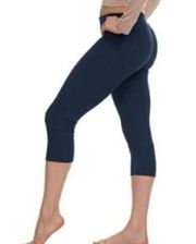 MONDETTA Solid Navy Blue Elastic Waist Pull On Capri Active Leggings Large L