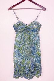 Trina Turk Paisley Print Tie Back Spaghetti Strap Sundress Blue & Green XS