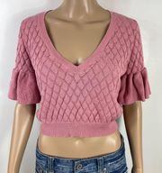 Revolve  Pink V-Neck Crop top dusty rose flutter sleeve Sweater medium