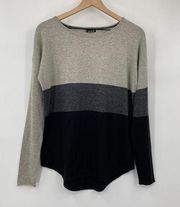 Smartwool Shadow Pine Sweater Merino Wool Silk Crewneck Colorblock Stripe Gray M