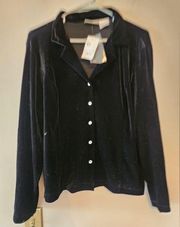 worthington blouse velvet black button up size womens large nwt