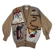 Susan Bristol Vintage Cardigan Sweater Womens Small Western Boot Hat Long Sleeve