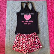 Emme Jordan Pink and Black Heart Tank Too and Shorts Pajama Set