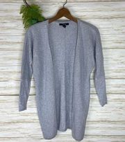 Tahari Gray Lightweight Cotton Cashmere Open Front Cardigan