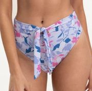 Splendid Floral Flurry Tie-Front Bikini Bottom High Leg Pant Sz M NWT Blue Pink