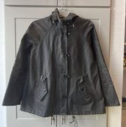 Madewell Black Coated Wax Hook Front Rain Jacket Style #A1932 XS Heavy Clasp