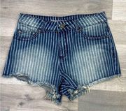 Freestyle Revolution Pinstriped Raw Hem High Rise Jean Shorts Juniors 7