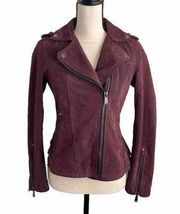 BCBGeneration Burgundy 100% Suede Fitted Steampunk Biker Moto Jacket size XS