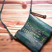 Brahmin Melbourne Collection Katie Croc-Embossed Leather Crossbody Bag Topaz