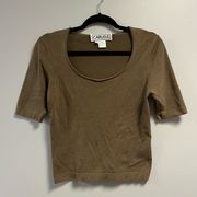 Carlisle Top Brown-Green Silk Blend Short Sleeve Scoop Neck Knit Top Sz M GUC