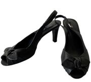 Etienne Aigner Black Matte Leather Peep Toe Slingback Heels Vivica size 8.5