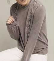 Anthropologie eri + ali Crewneck scallop detail Sweatshirt Grey XS