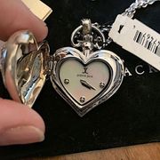 JUDITH JACK Sterling Silver Inlaid Marcasite Heart Locket with Clock Pendant NWT