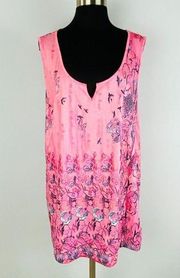 Misslook Birds Flowers Watercolor Sleeveless Pink Casual Womens Plus 2XL Top