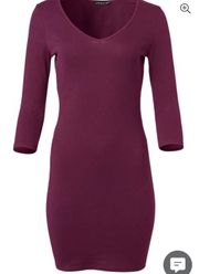 NWT  Burgundy Long & Learn Deep V Neck Mini T-shirt Dress sz XL