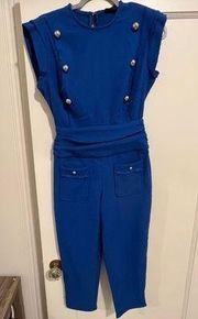 INC  Cobalt Blue Double Breasted Military Jumpsuit Size 2P