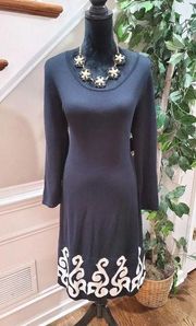 Nine West Women's Black Cotton Round Neck Long Sleeve Knee Length Dress Size XL