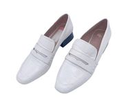 AD& Daughters White Leather Croc Print Penny Loafer with 1.5 Inch Heel Size 7