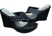 Harley Davidson Womens Eden Wedge Platform Sandals Sz 8.5 Black Leather Studded