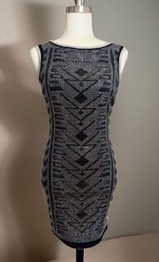 Mini Cocktail Dress Silver Copper Studded Bodycon Geometric Size Small