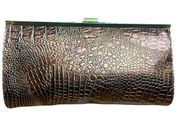 Vintage Jessica McClintock 1980's Bronze‎ Faux Crocodile Clutch Kiss Lock