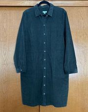 J. Jill Corduroy Button Down Long Sleeve Shirt Midi  Dress in Green Size XL