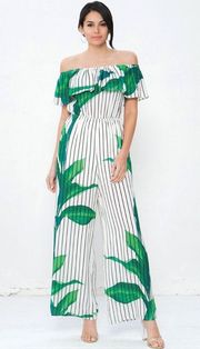 NWOT Jealous Tomato Striped floral bardot jumpsuit