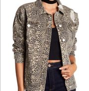 18. Ashley Mason Distressed Denim Leopard Print Jacket Size Medium Classic Cut