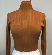 ZARA  Ribbed Stretch Knit Long Sleeve High Neck Crop Top Caramel Brown Nwt