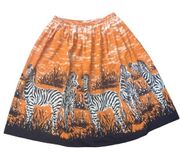 Neiman Marcus orange & navy zebra midi skirt size L