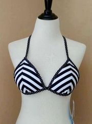 NEW InMocean Black & White Stripe Dots Juniors Triangle Push Up Bikini Top M